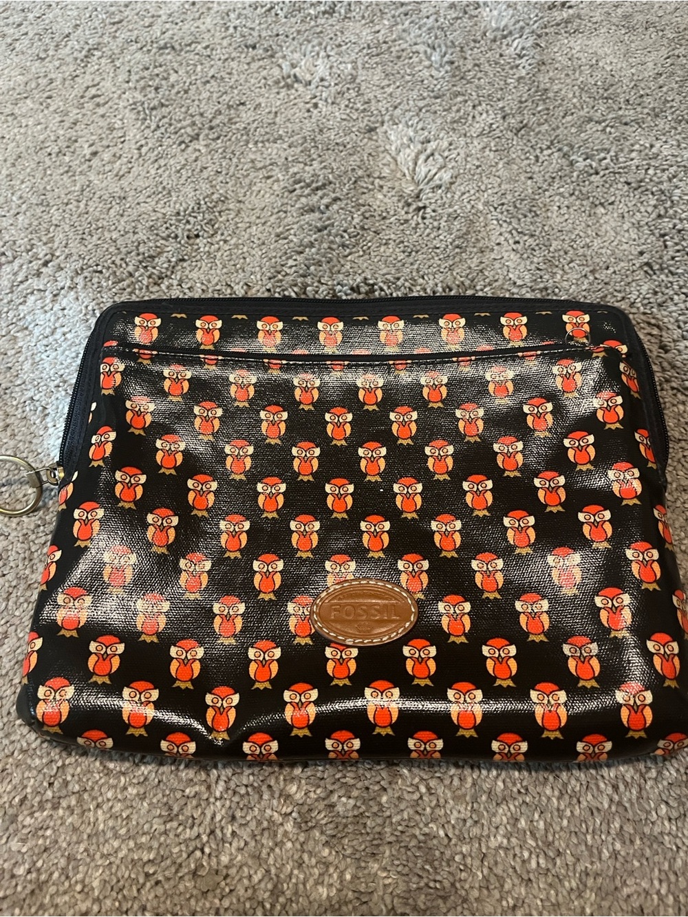 Fossil Black Tablet Sleeve with Orange Owl Print
